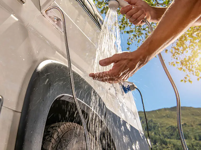 Class C motorhome heaving water holding tank