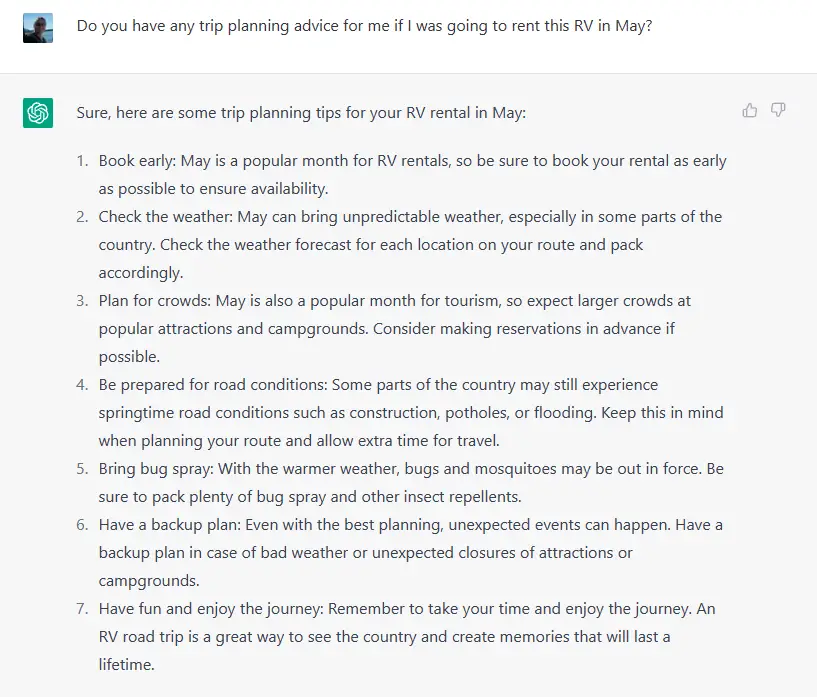 The Smart RVing Experience: How ChatGPT (AI) Can Make Your Next Trip More Convenient 3